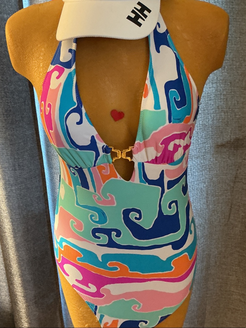 Trina Turk Vibrant Swirl Halter One-Piece in Blue, Pink, Teal, Orange